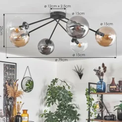 hofstein Plafonnier - Verre 15 cm Gastor Ambre, Clair, Fumé, 6 lumières