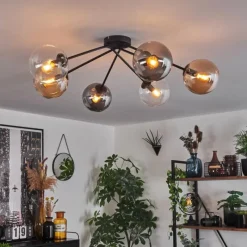 hofstein Plafonnier - Verre 15 cm Gastor Ambre, Clair, Fumé, 6 lumières