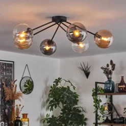 hofstein Plafonnier - Verre 15 cm Gastor Ambre, Clair, Fumé, 6 lumières