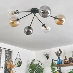 hofstein Plafonnier - Verre 15 cm Gastor Ambre, Clair, Fumé, 6 lumières