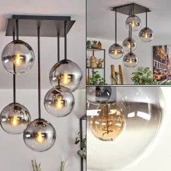 hofstein Plafonnier - Verre 15 cm Gastor Clair, Fumé, 5 lumières