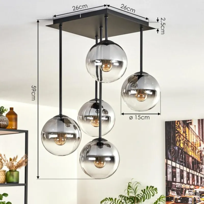 hofstein Plafonnier - Verre 15 cm Gastor Clair, Fumé, 5 lumières