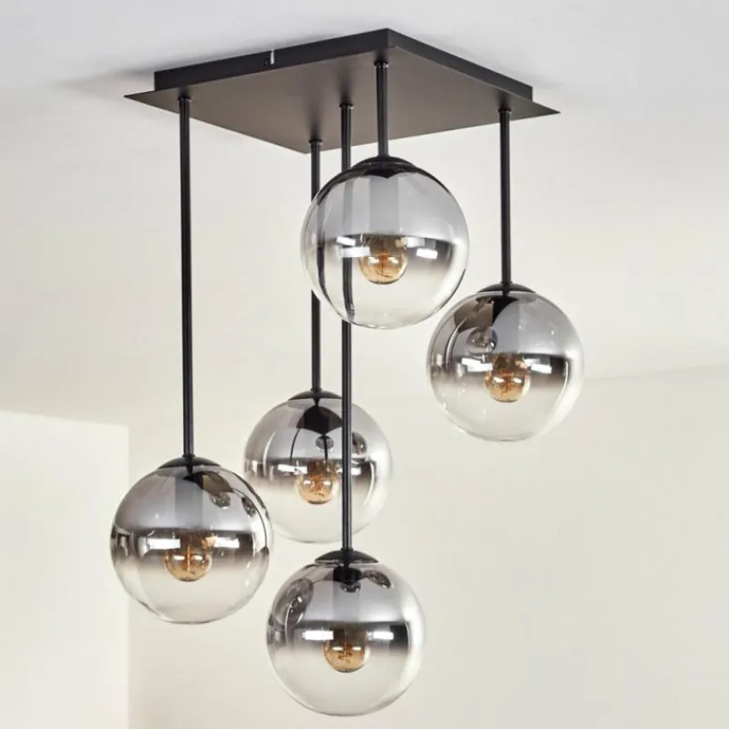 hofstein Plafonnier - Verre 15 cm Gastor Clair, Fumé, 5 lumières