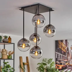 hofstein Plafonnier - Verre 15 cm Gastor Clair, Fumé, 5 lumières