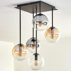 hofstein Plafonnier - Verre 15 cm Gastor Ambre, Clair, Fumé, 5 lumières