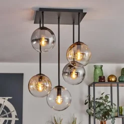 hofstein Plafonnier - Verre 15 cm Gastor Ambre, Clair, Fumé, 5 lumières