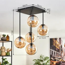 hofstein Plafonnier - Verre 15 cm Gastor Ambre, 5 lumières