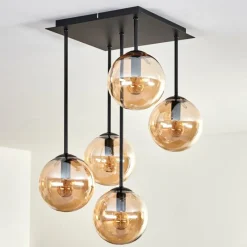 hofstein Plafonnier - Verre 15 cm Gastor Ambre, 5 lumières