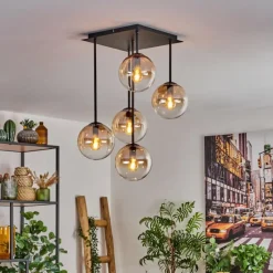 hofstein Plafonnier - Verre 15 cm Gastor Ambre, Clair, 5 lumières