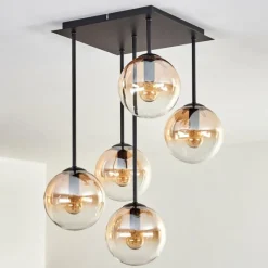 hofstein Plafonnier - Verre 15 cm Gastor Ambre, Clair, 5 lumières