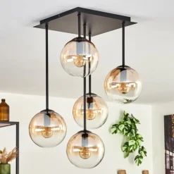 hofstein Plafonnier - Verre 15 cm Gastor Ambre, Clair, 5 lumières