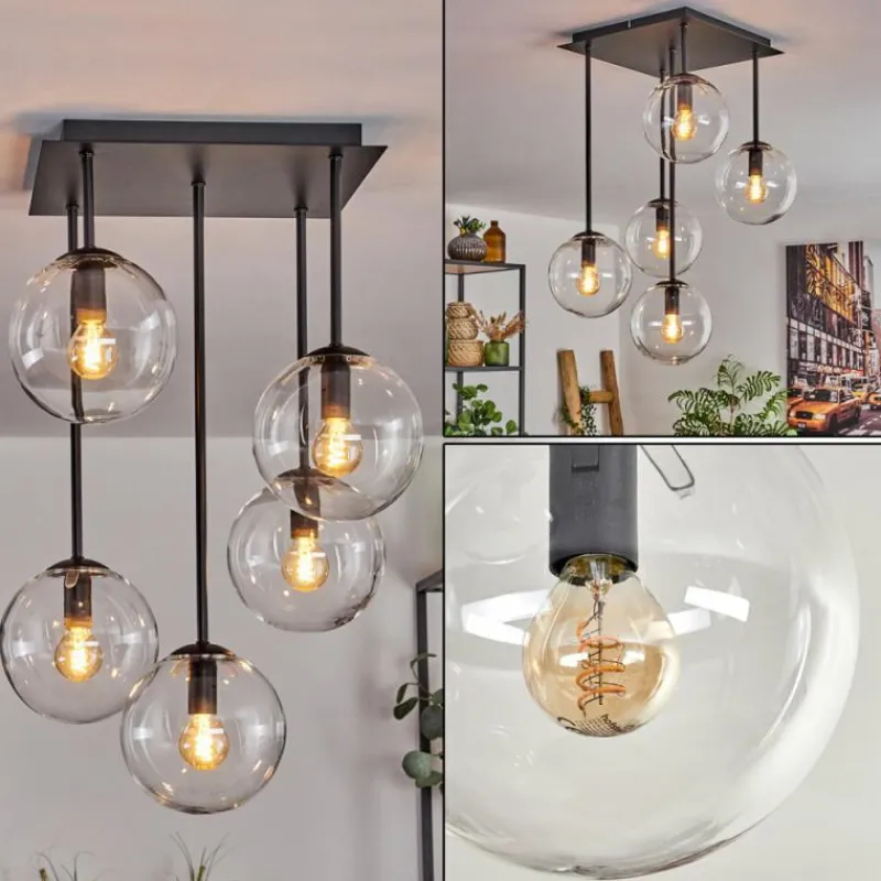 hofstein Plafonnier - Verre 15 cm Gastor Clair, 5 lumières