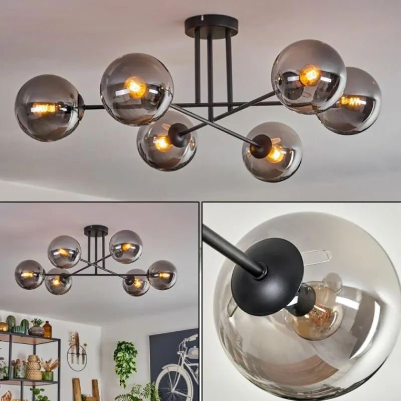 hofstein Plafonnier - Verre 15 cm Gastor Fumé, 6 lumières