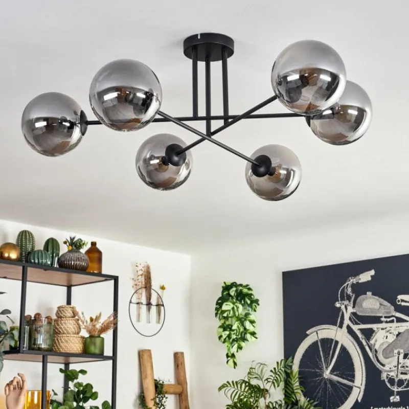 hofstein Plafonnier - Verre 15 cm Gastor Fumé, 6 lumières