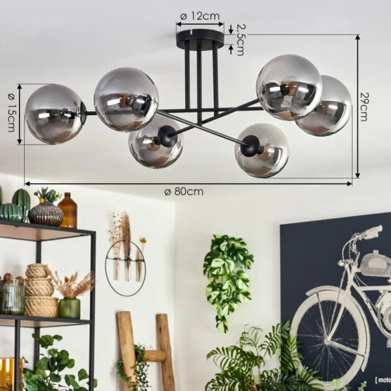 hofstein Plafonnier - Verre 15 cm Gastor Fumé, 6 lumières