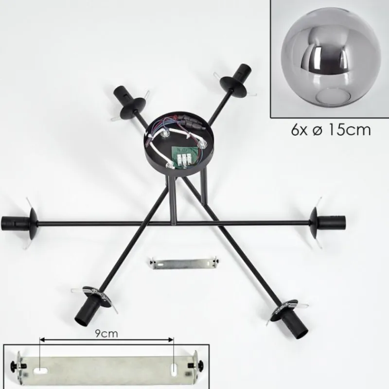 hofstein Plafonnier - Verre 15 cm Gastor Fumé, 6 lumières