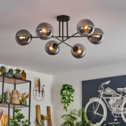 hofstein Plafonnier - Verre 15 cm Gastor Fumé, 6 lumières