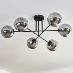 hofstein Plafonnier - Verre 15 cm Gastor Fumé, 6 lumières