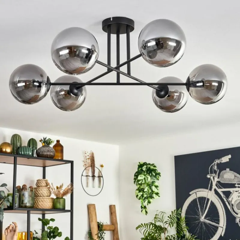 hofstein Plafonnier - Verre 15 cm Gastor Fumé, 6 lumières