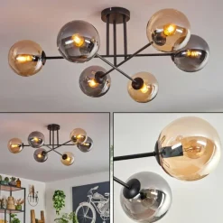 hofstein Plafonnier - Verre 15 cm Gastor Ambre, Fumé, 6 lumières