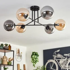 hofstein Plafonnier - Verre 15 cm Gastor Ambre, Fumé, 6 lumières