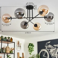 hofstein Plafonnier - Verre 15 cm Gastor Ambre, Fumé, 6 lumières