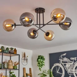 hofstein Plafonnier - Verre 15 cm Gastor Ambre, Fumé, 6 lumières