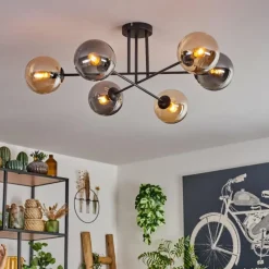 hofstein Plafonnier - Verre 15 cm Gastor Ambre, Fumé, 6 lumières