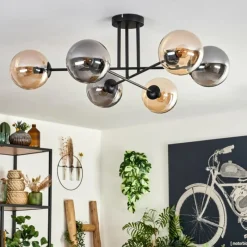 hofstein Plafonnier - Verre 15 cm Gastor Ambre, Fumé, 6 lumières