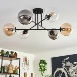 hofstein Plafonnier - Verre 15 cm Gastor Ambre, Clair, Fumé, 6 lumières