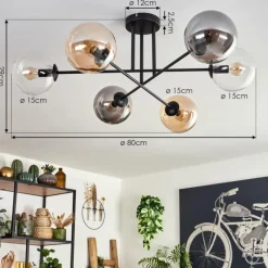 hofstein Plafonnier - Verre 15 cm Gastor Ambre, Clair, Fumé, 6 lumières