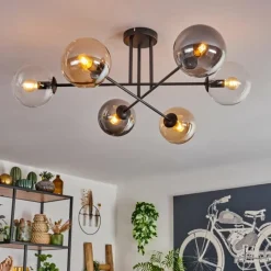 hofstein Plafonnier - Verre 15 cm Gastor Ambre, Clair, Fumé, 6 lumières