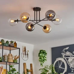 hofstein Plafonnier - Verre 15 cm Gastor Ambre, Clair, Fumé, 6 lumières