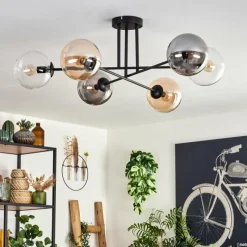 hofstein Plafonnier - Verre 15 cm Gastor Ambre, Clair, Fumé, 6 lumières