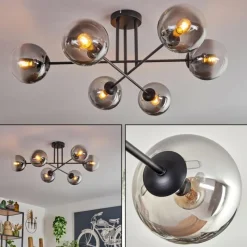 hofstein Plafonnier - Verre 15 cm Gastor Clair, Fumé, 6 lumières