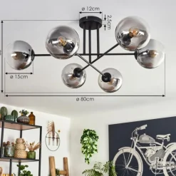 hofstein Plafonnier - Verre 15 cm Gastor Clair, Fumé, 6 lumières