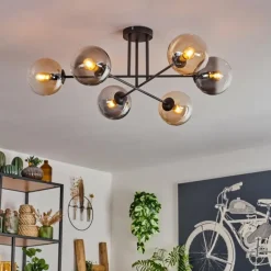 hofstein Plafonnier - Verre 15 cm Gastor Ambre, Clair, Fumé, 6 lumières