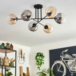 hofstein Plafonnier - Verre 15 cm Gastor Ambre, Clair, Fumé, 6 lumières