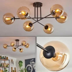 hofstein Plafonnier - Verre 15 cm Gastor Ambre, 6 lumières