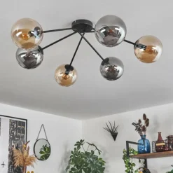 hofstein Plafonnier - Verre 15 cm Gastor Ambre, Fumé, 6 lumières