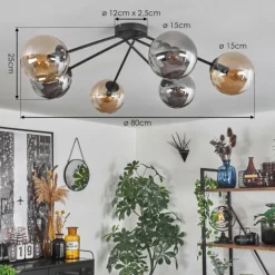 hofstein Plafonnier - Verre 15 cm Gastor Ambre, Fumé, 6 lumières