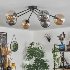 hofstein Plafonnier - Verre 15 cm Gastor Ambre, Fumé, 6 lumières