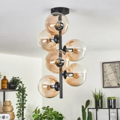 hofstein Plafonnier - Verre 15 cm Gastor Ambre, Clair, 6 lumières