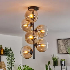 hofstein Plafonnier - Verre 15 cm Gastor Ambre, Clair, 6 lumières