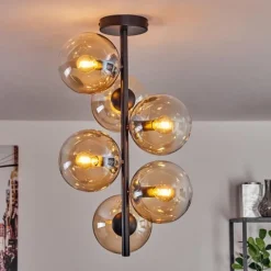 hofstein Plafonnier - Verre 15 cm Gastor Ambre, Clair, 6 lumières