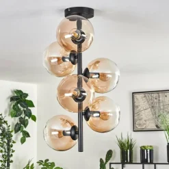 hofstein Plafonnier - Verre 15 cm Gastor Ambre, Clair, 6 lumières