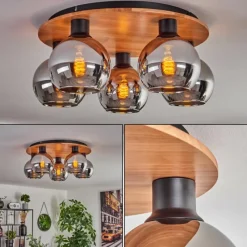 hofstein Plafonnier - Verre 15 cm Koyoto Écru, Noir, 5 lumières