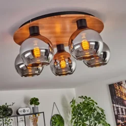 hofstein Plafonnier - Verre 15 cm Koyoto Écru, Noir, 5 lumières