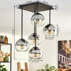 hofstein Plafonnier - Verre 15 cm Koyoto Clair, Fumé, 5 lumières