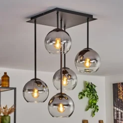 hofstein Plafonnier - Verre 15 cm Koyoto Clair, Fumé, 5 lumières